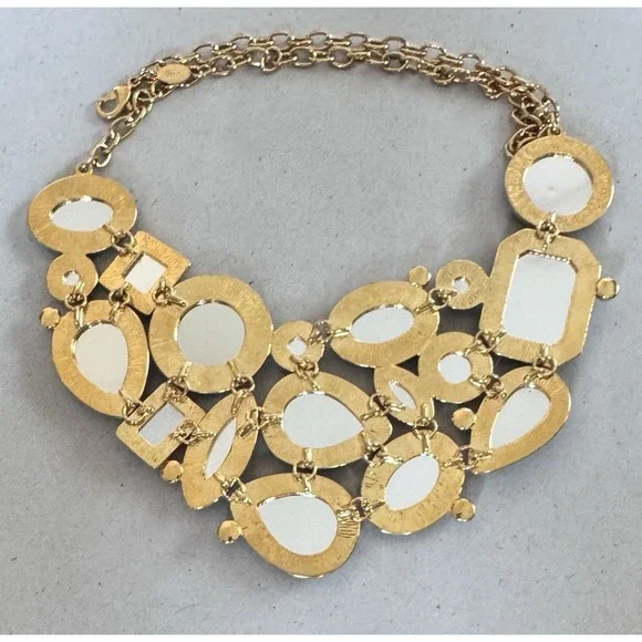 Vintage Joan Rivers Blue Teal Crystal Bib Necklace Gold Tone Statement - Picture 7 of 7